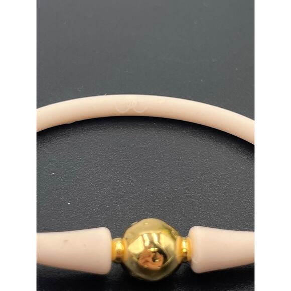 Gresham Florence Off White Silicone Water Resistant Hammered Gold Ball Bracelet - Picture 5 of 11